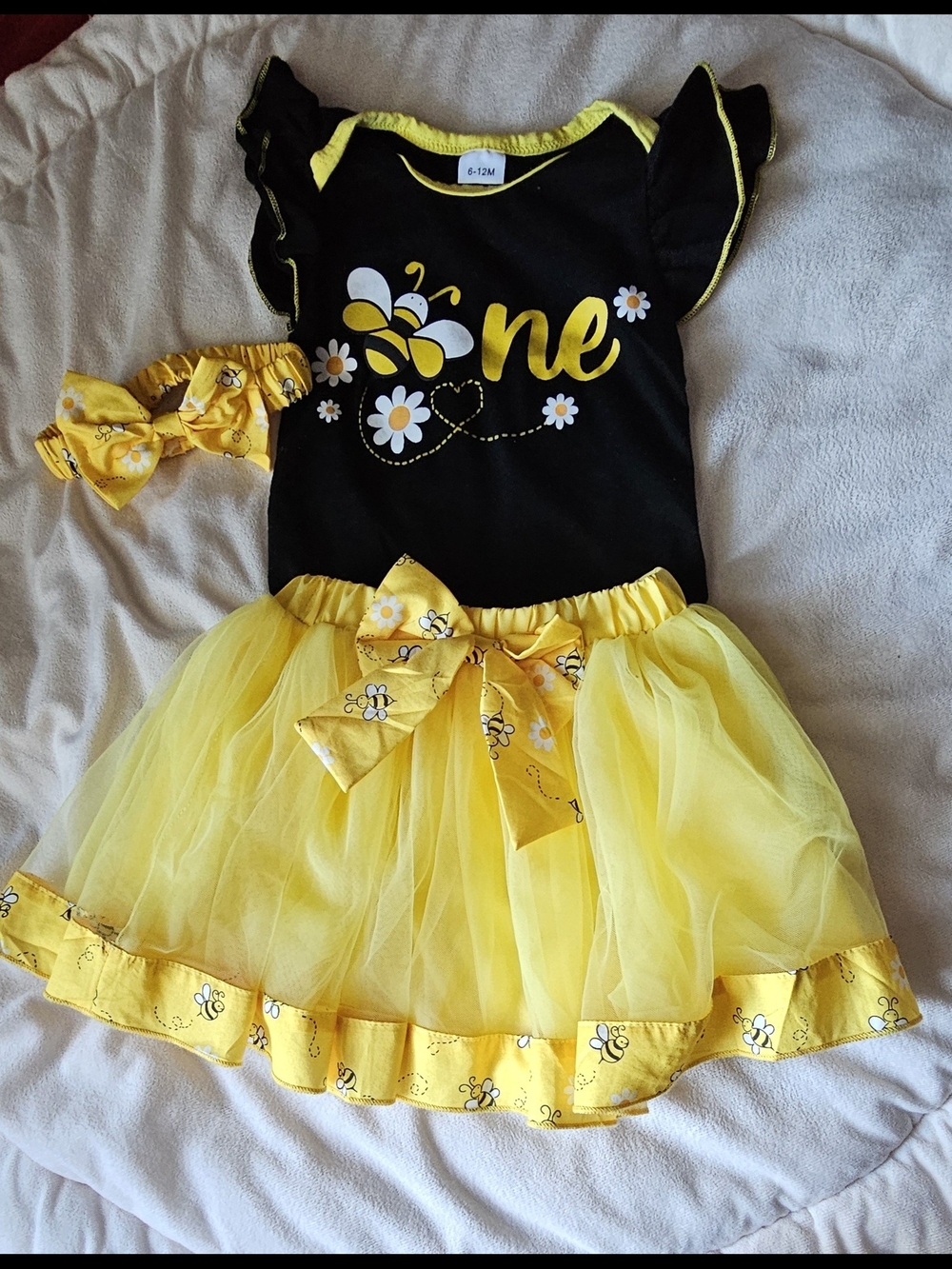 Girls' Black & Yellow 'One' Bee Tutu Matching Set - Headband Included